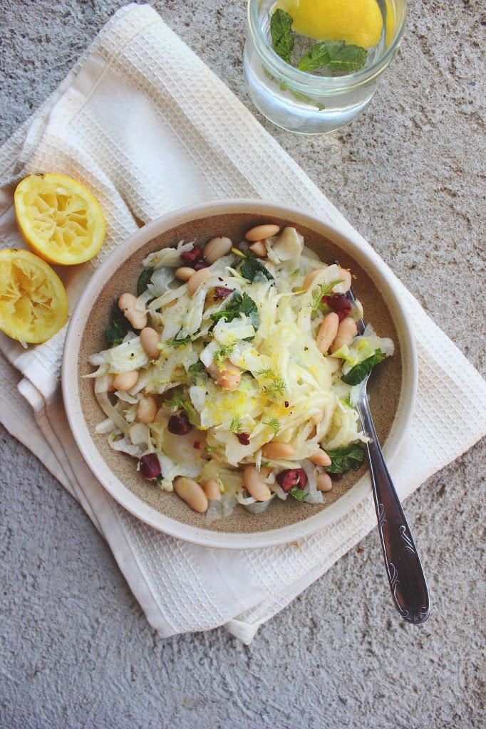 Shaved Fennel and White Bean Salad with Olives, Lemon & Mint Happy