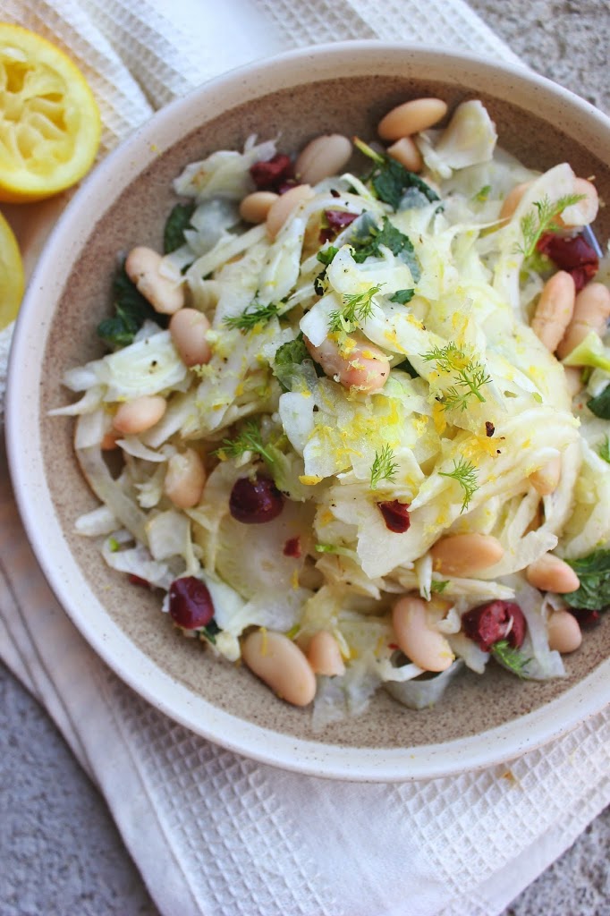 Shaved Fennel and White Bean Salad with Olives, Lemon & Mint Happy