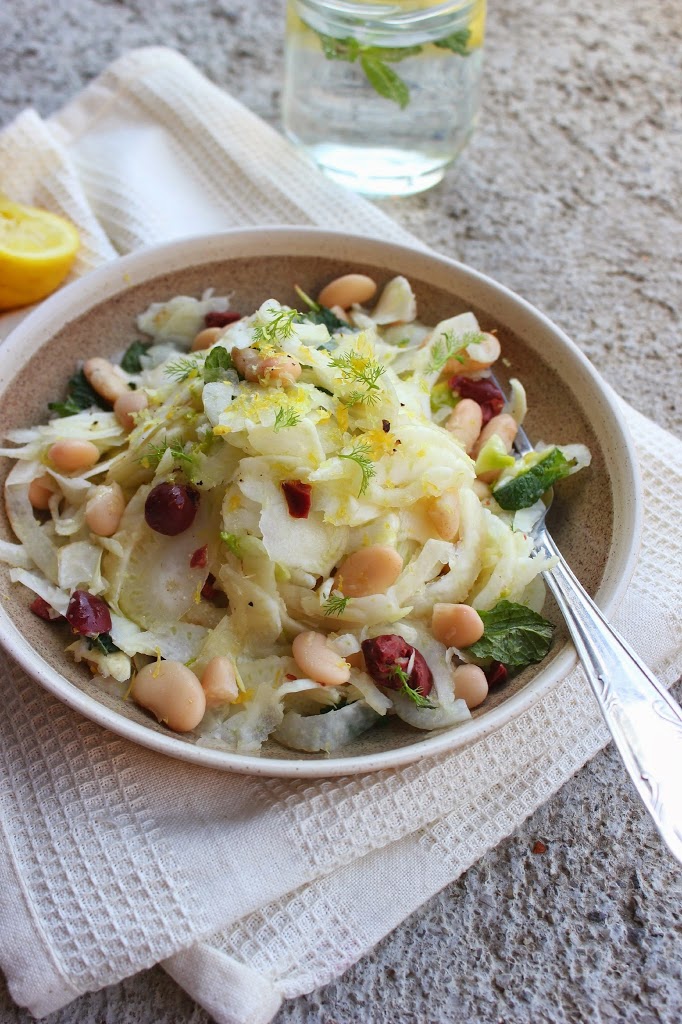 Shaved Fennel and White Bean Salad with Olives, Lemon & Mint Happy