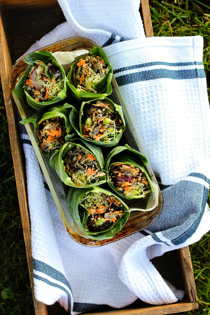Collard Wraps with Wild Rice Salad + Orange Miso Tahini Dressing ⎮ happy hearted kitchen