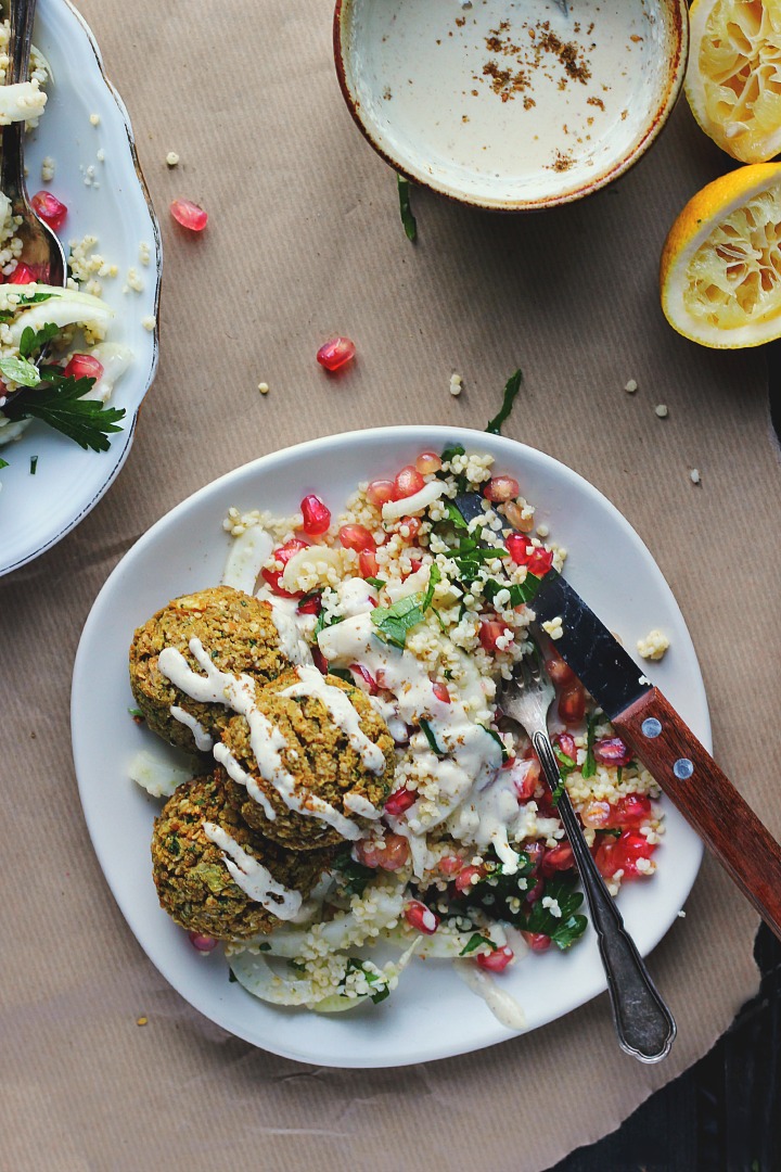Crispy Baked Falafels with Winter Tabouleh, Tahini + Za'atar ⎮ happy hearted kitchen