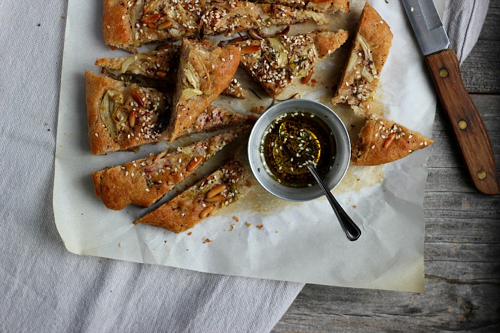 Spelt and Olive Oil Focaccia with Braised Fennel, Pine Nuts + Rosemary Za'atar ⎮ happy hearted kitchen