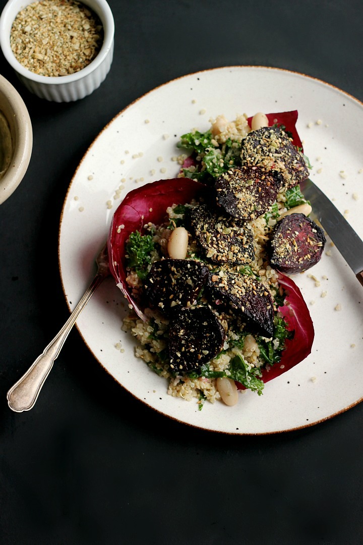 Roasted Beet Salad with Pumpkin Seed Dukkah and Creamy Lemon Garlic Dressing | happy hearted kitchen