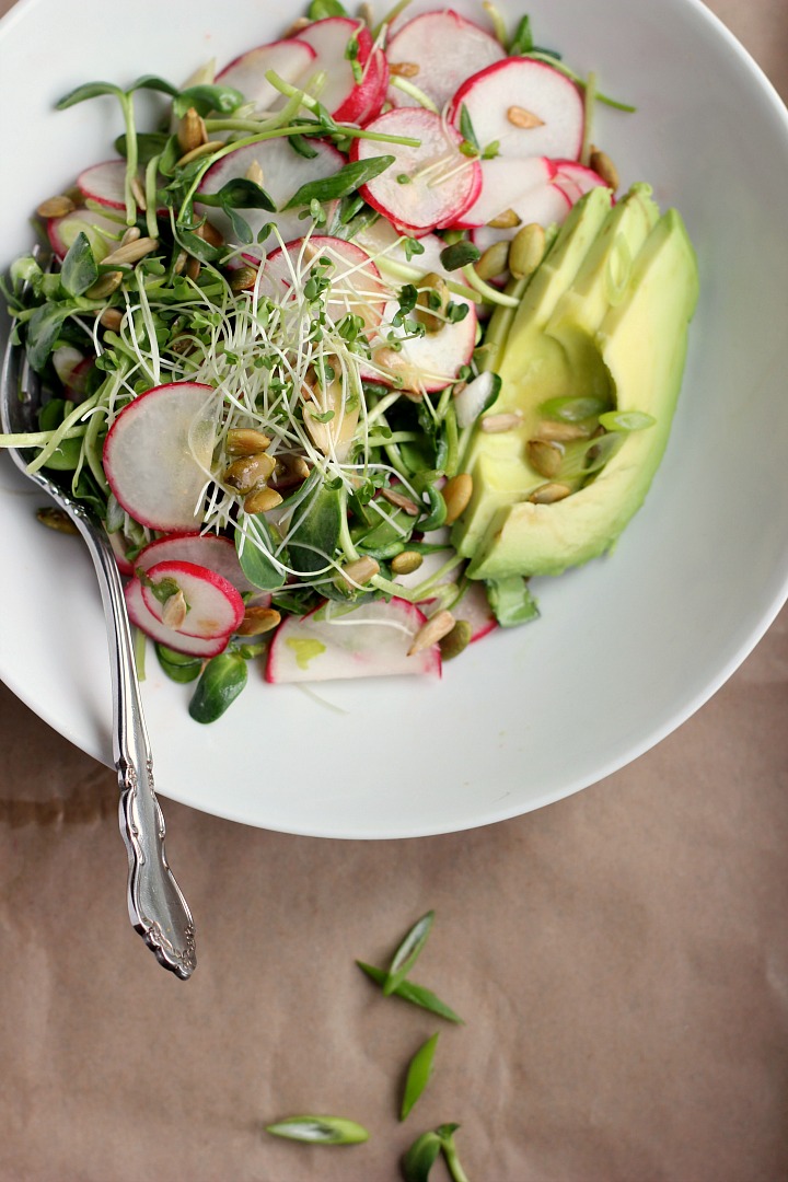 Avocado, Radish + Sprout Salad with Tangy Miso Dressing ⎮ happy hearted kitchen