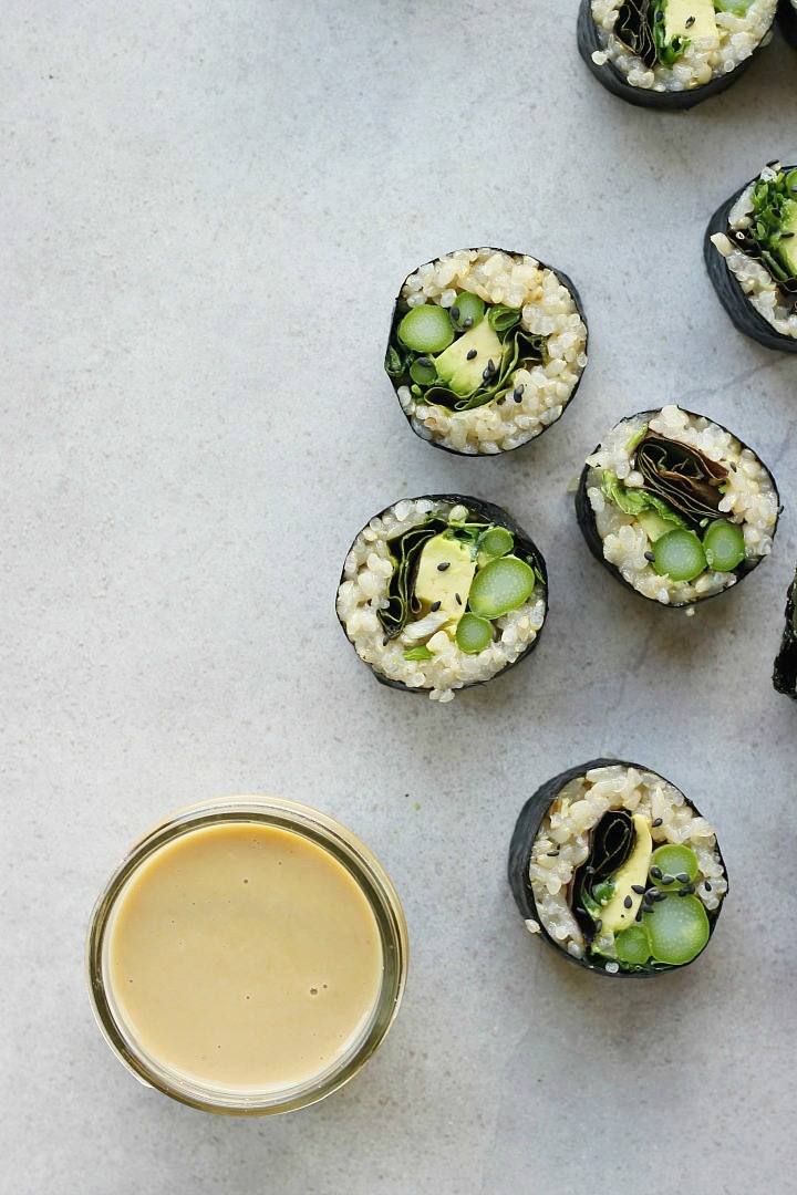 Asparagus + Brown Rice Sushi Rolls with Sesame Ginger Sauce ⎮ happy hearted kitchen