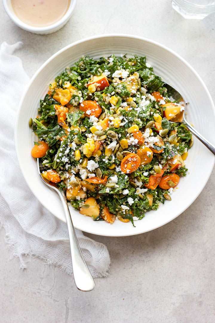 Summer Celebration Kale and Quinoa Salad with Roasted Shallot Vinaigrette ⎮ happy hearted kitchen