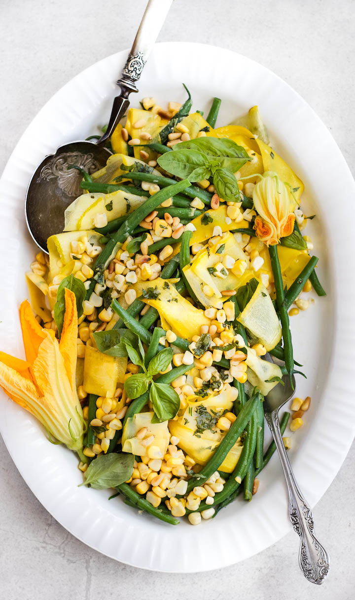Green Bean, Sweet Corn + Summer Squash Salad with Basil Dressing ⎮ happy hearted kitchen