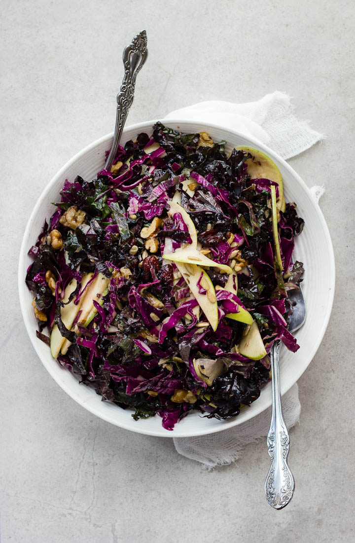 Kale, Apple + Red Cabbage Slaw with Cider Dijon Dressing and Caraway ⎮ happy hearted kitchen
