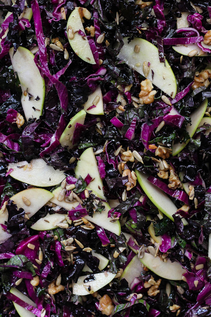 Kale, Apple + Red Cabbage Slaw with Cider Dijon Dressing and Caraway ⎮ happy hearted kitchen