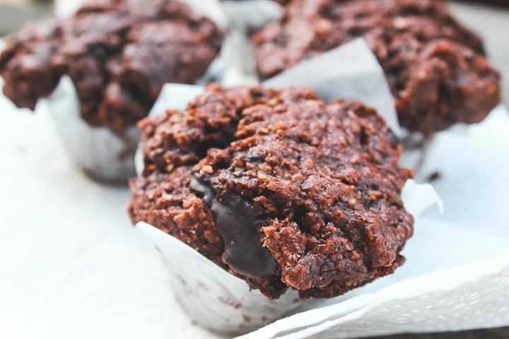 Whole grain chocolate banana muffins with coconut and plain yogurt. these muffins will satisfy your morning chocolate cravings.