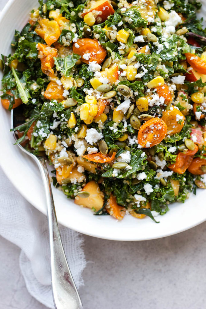 Summer Celebration Kale and Quinoa Salad with Roasted Shallot