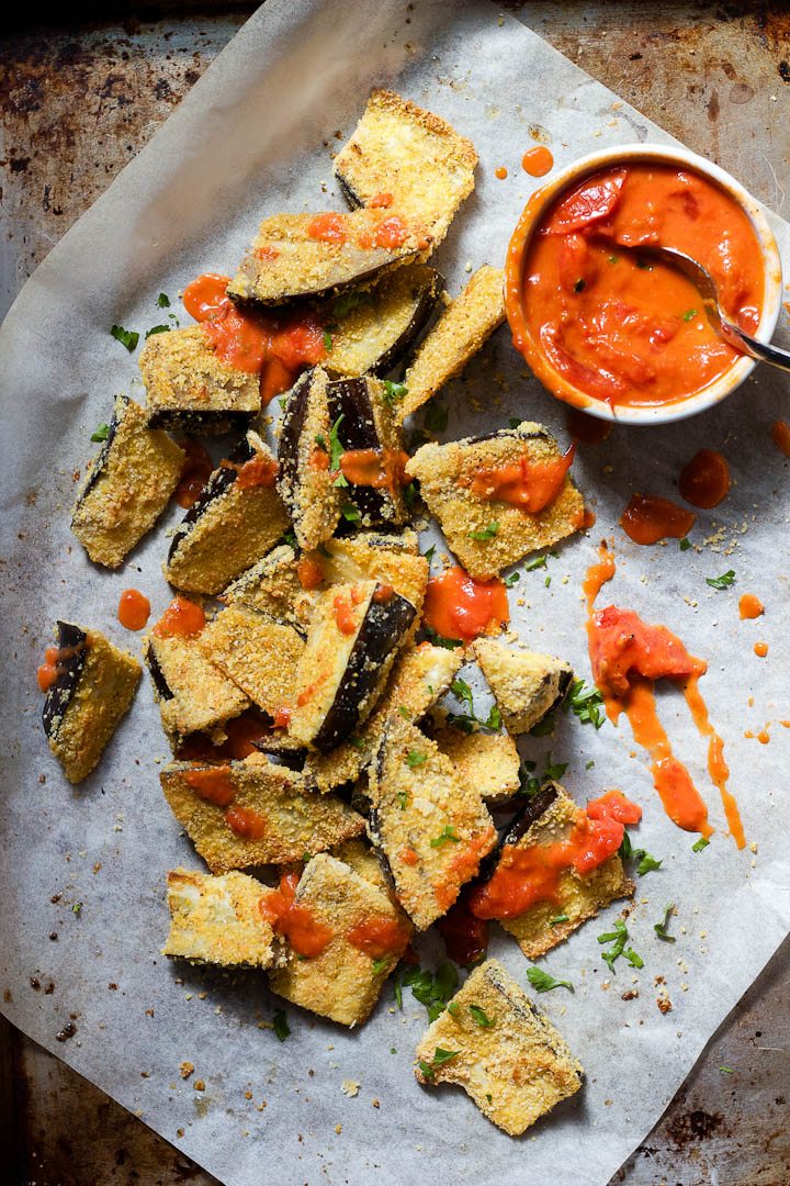 Crispy Cornmeal Crusted Eggplant with Smoky Harissa Tomato Sauce ⎮ happy hearted kitchen
