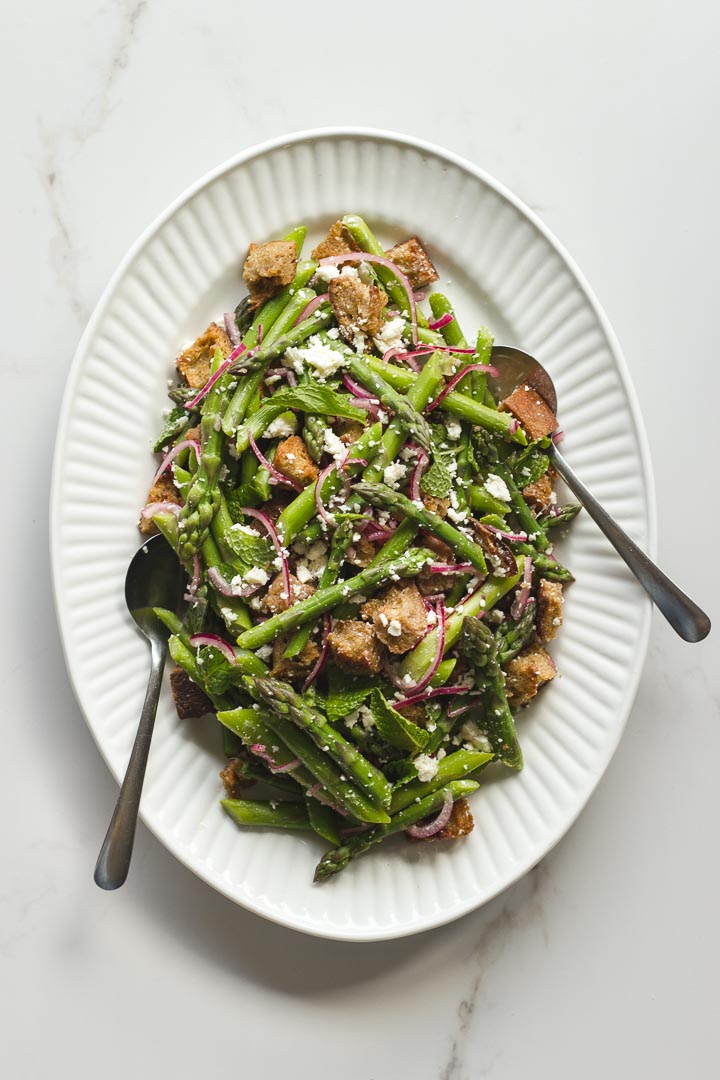 Spring Panzanella with Asparagus, Feta + Mint